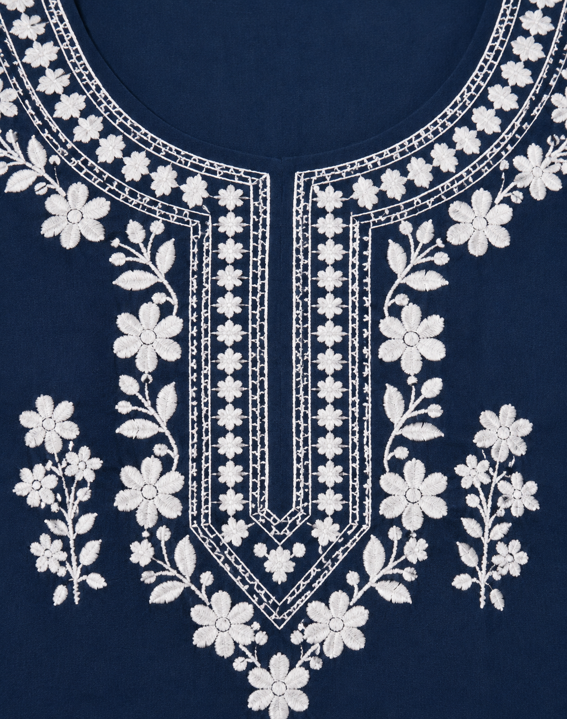 Women’s Navy Blue Embroidered Short Kurti with 3/4 Sleeves