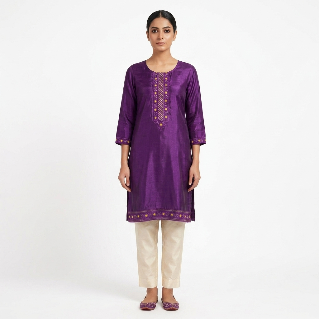 Women's Purple Embroidered Straight Kurti | Premium Cotton Blend | Ethnic Wear