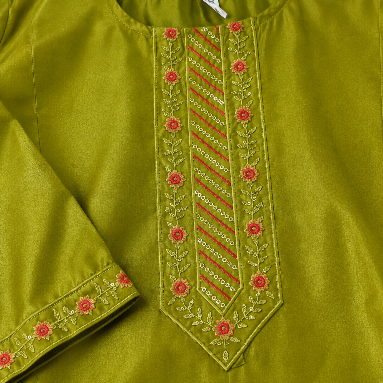Olive Green Embroidered Short Kurti for Women