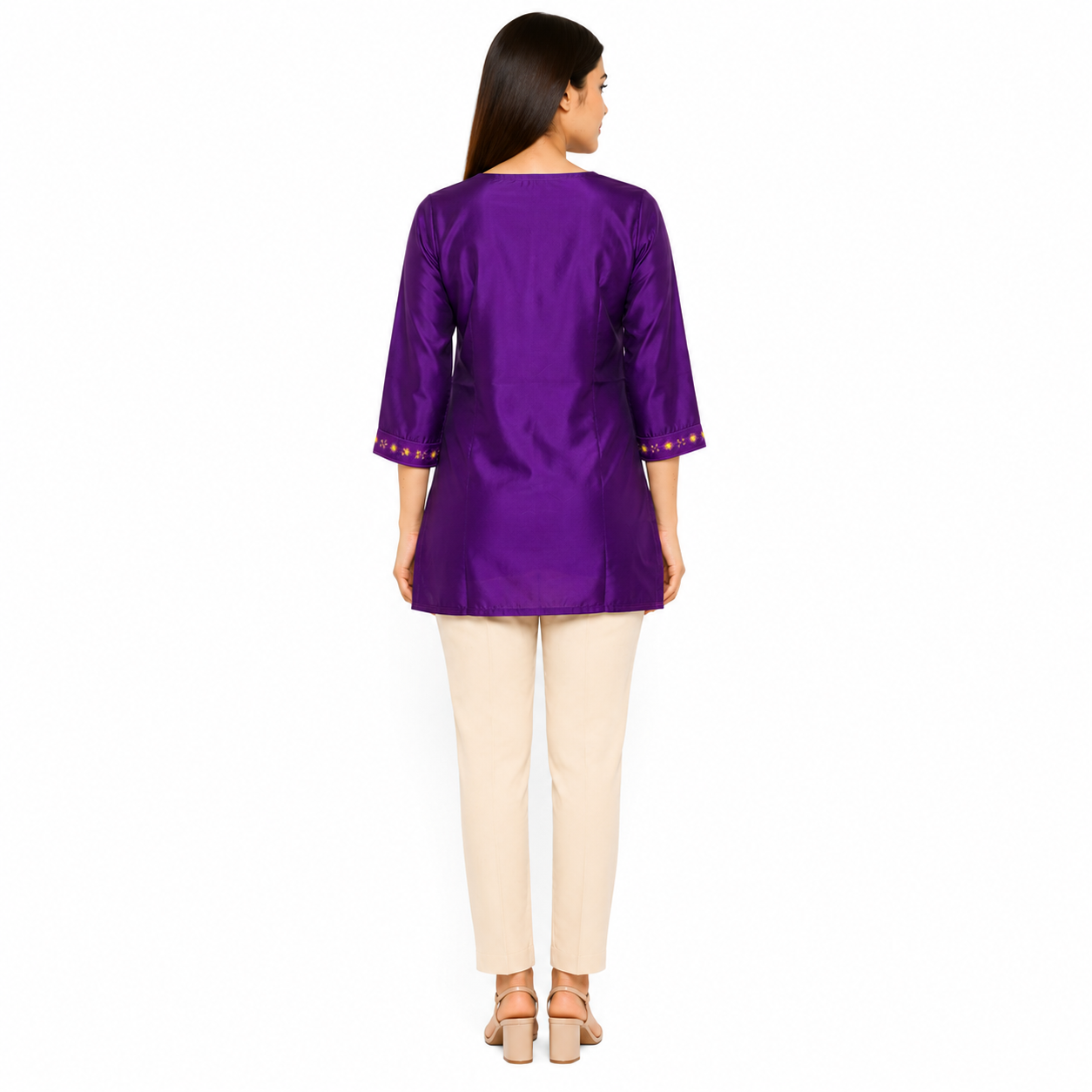 Purple Embroidered Straight Kurti for Women with Golden Detailing