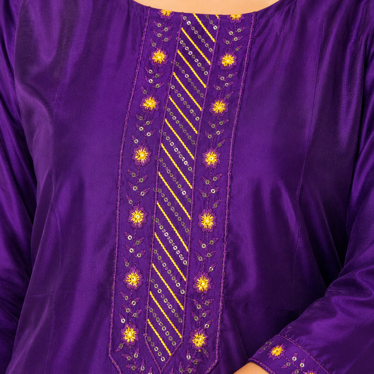 Purple Embroidered Straight Kurti for Women with Golden Detailing
