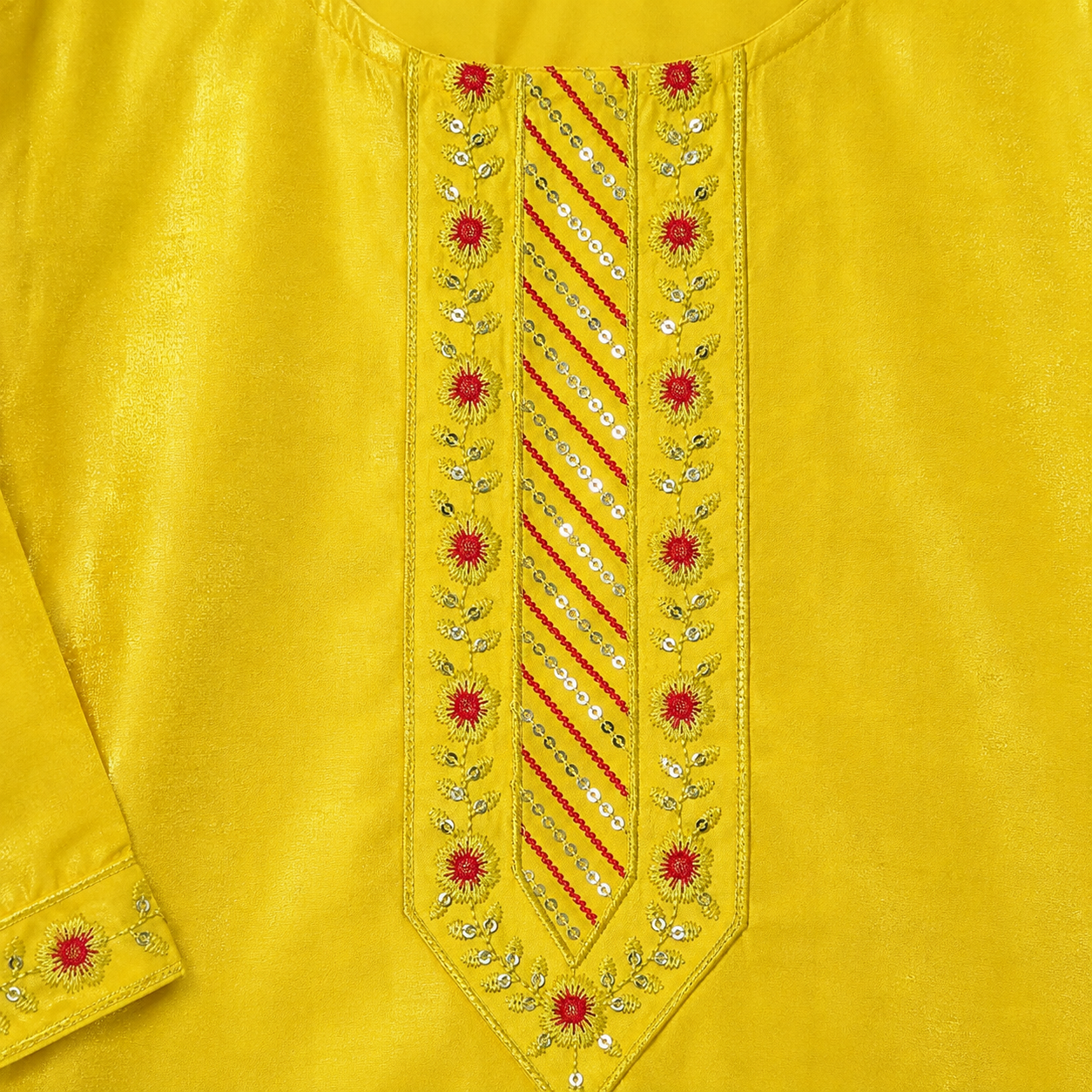 Yellow Embroidered Straight Kurti for Women