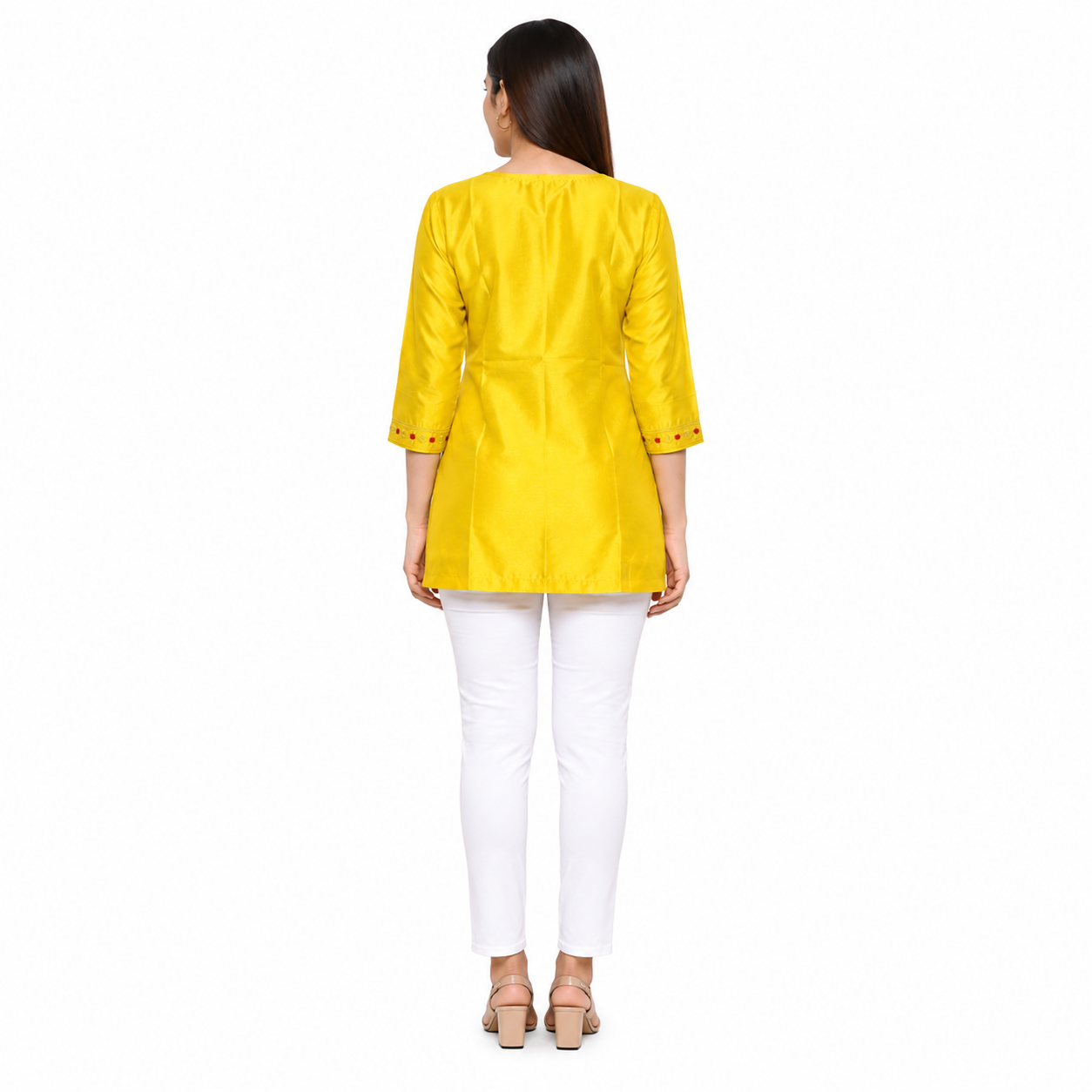 Yellow Embroidered Straight Kurti for Women