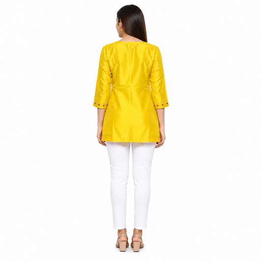 Yellow Embroidered Straight Kurti for Women