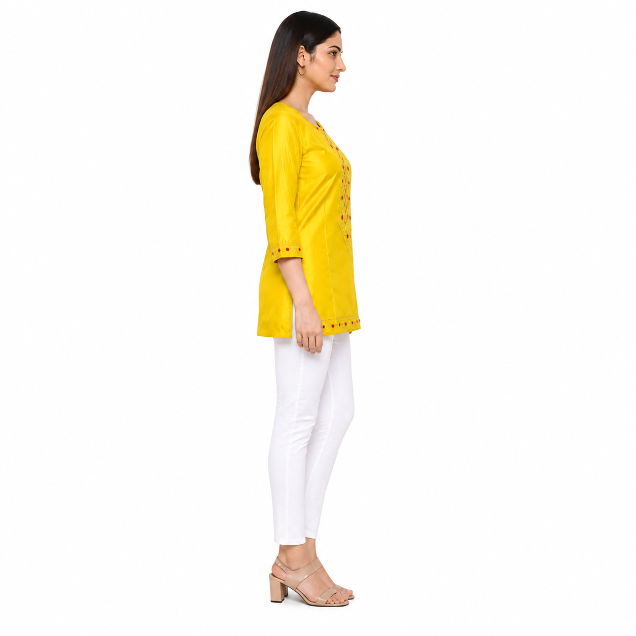 Yellow Embroidered Straight Kurti for Women