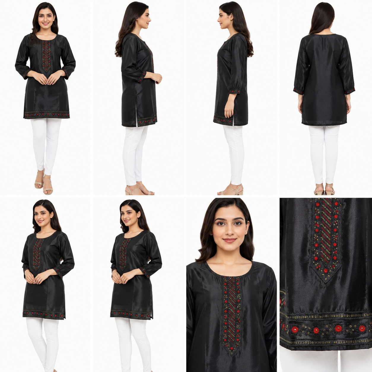 Women’s Black Embroidered Straight Kurti