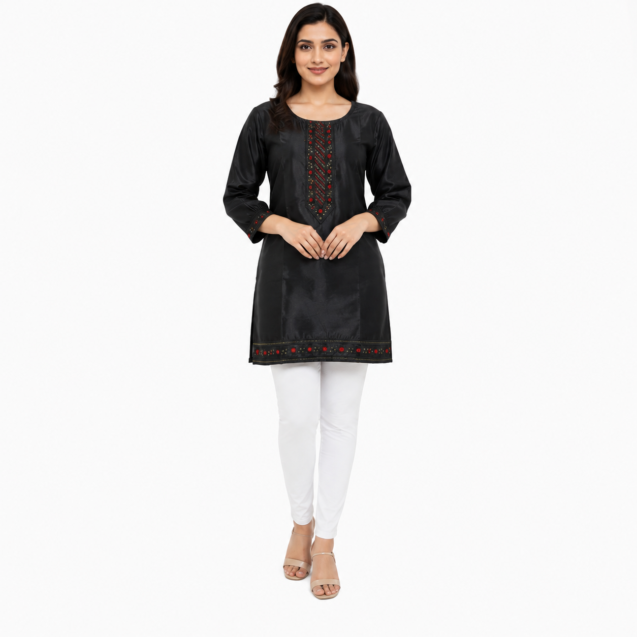 Women’s Black Embroidered Straight Kurti