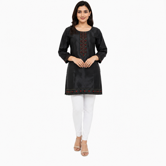 Women’s Black Embroidered Straight Kurti