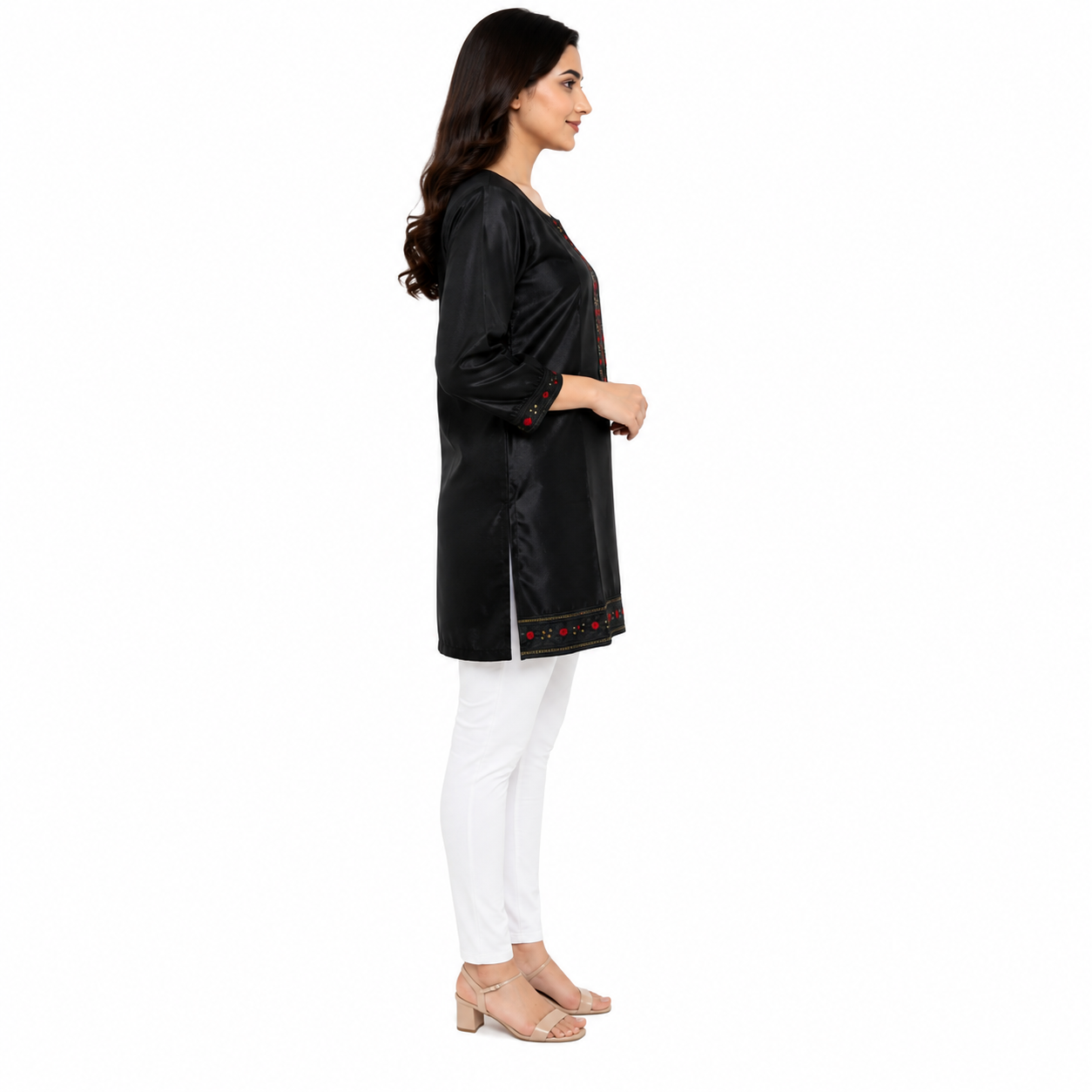 Women’s Black Embroidered Straight Kurti