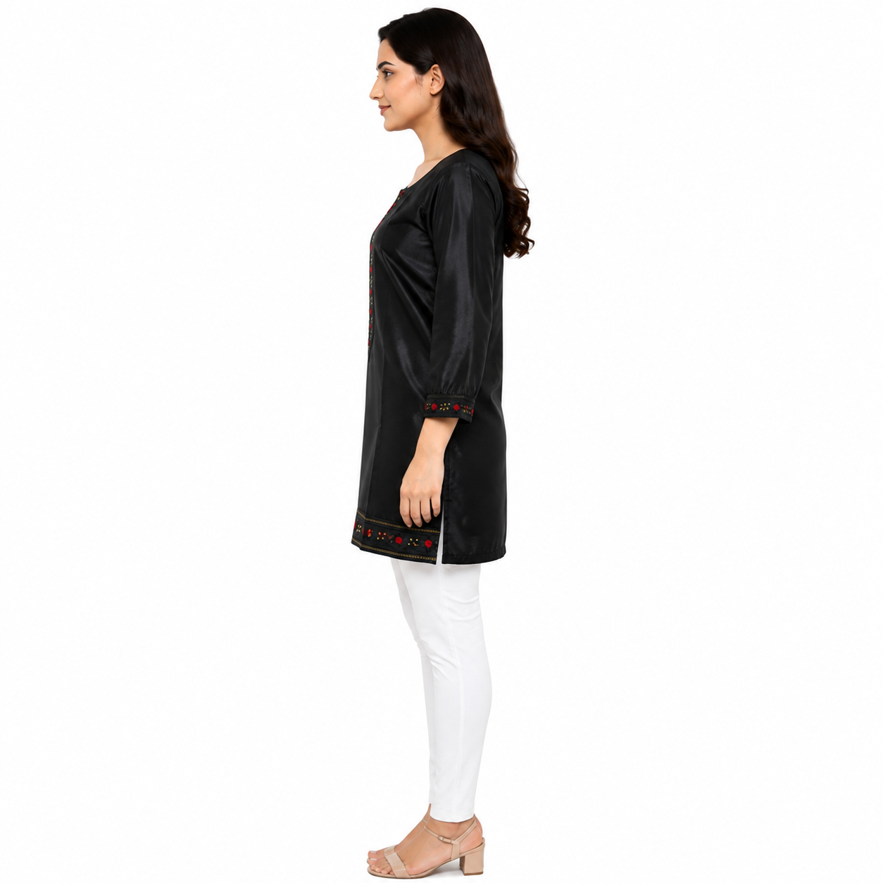 Women’s Black Embroidered Straight Kurti