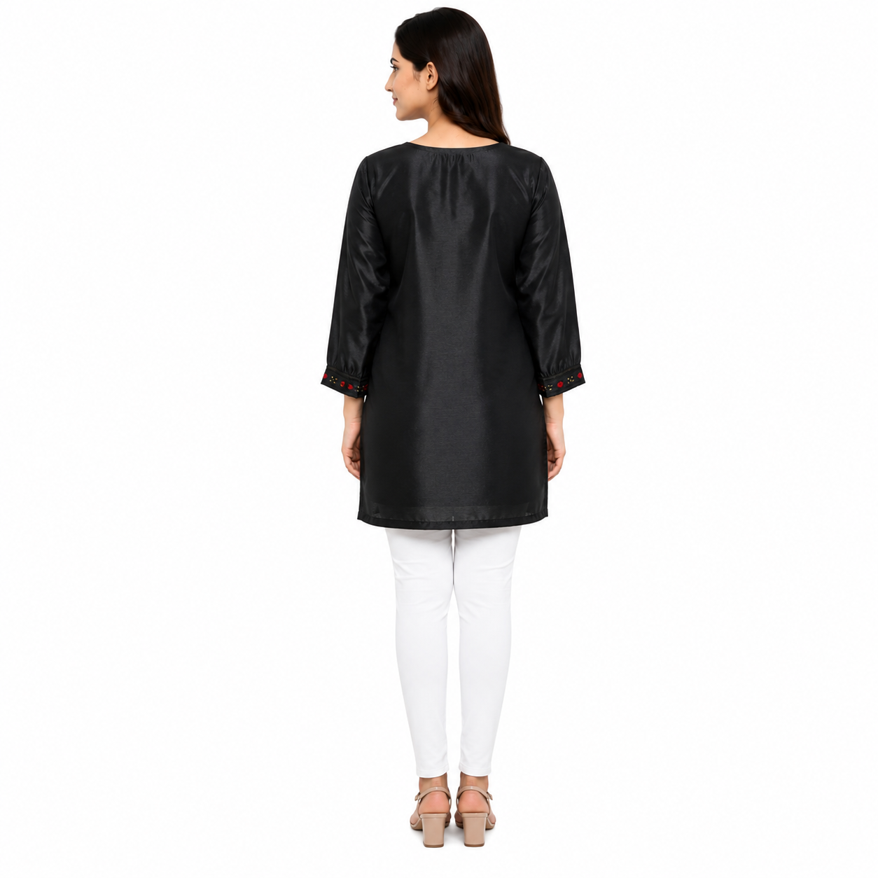 Women’s Black Embroidered Straight Kurti