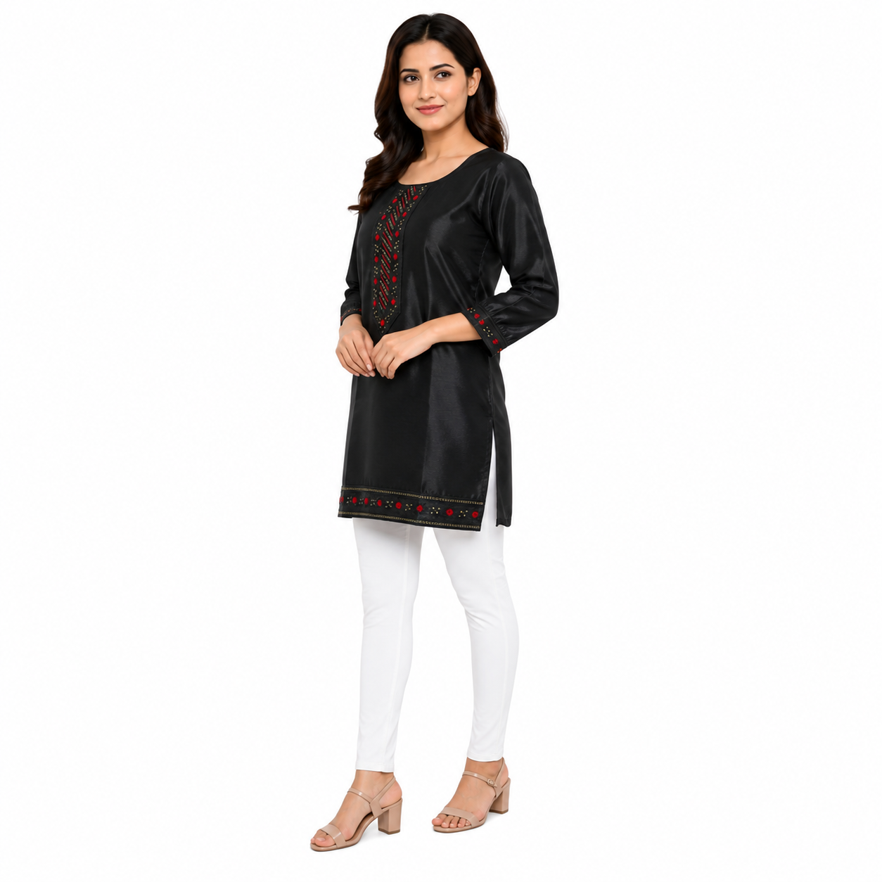 Women’s Black Embroidered Straight Kurti
