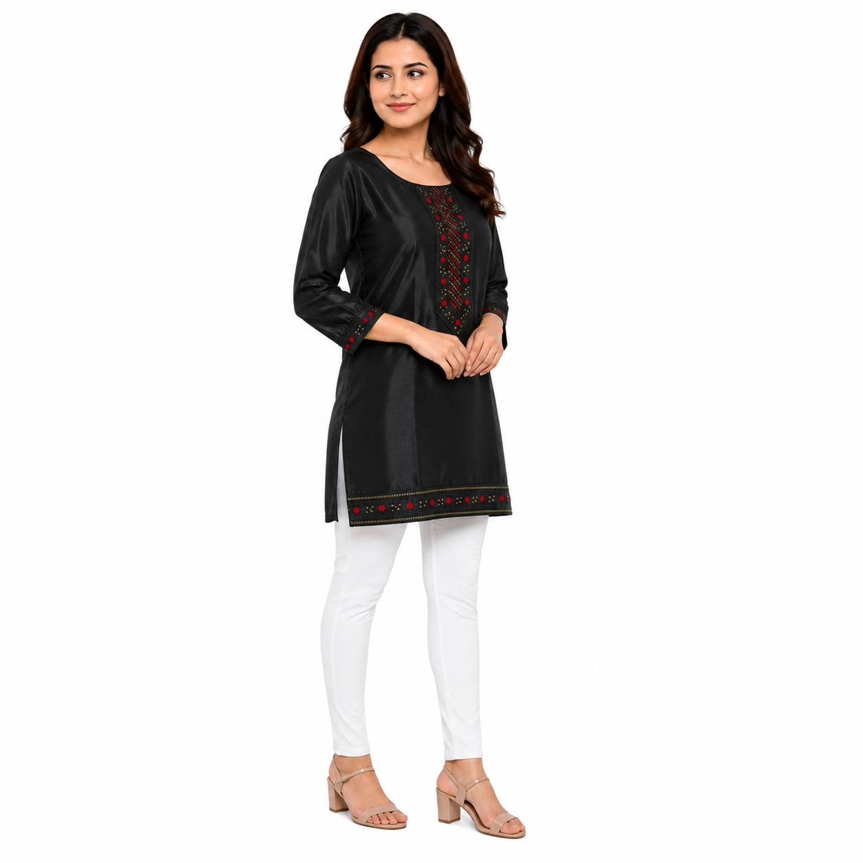 Women’s Black Embroidered Straight Kurti