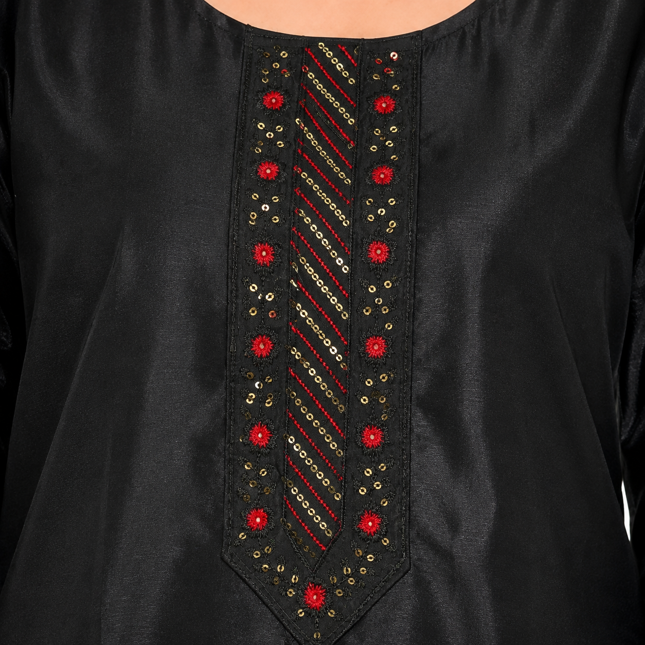 Women’s Black Embroidered Straight Kurti