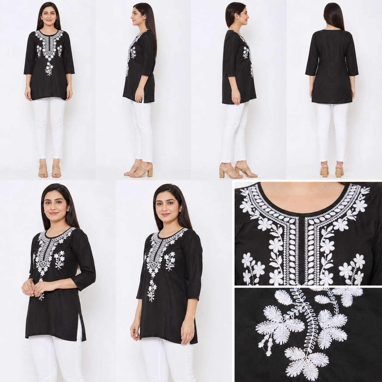 Black Embroidered Straight Kurti for Women