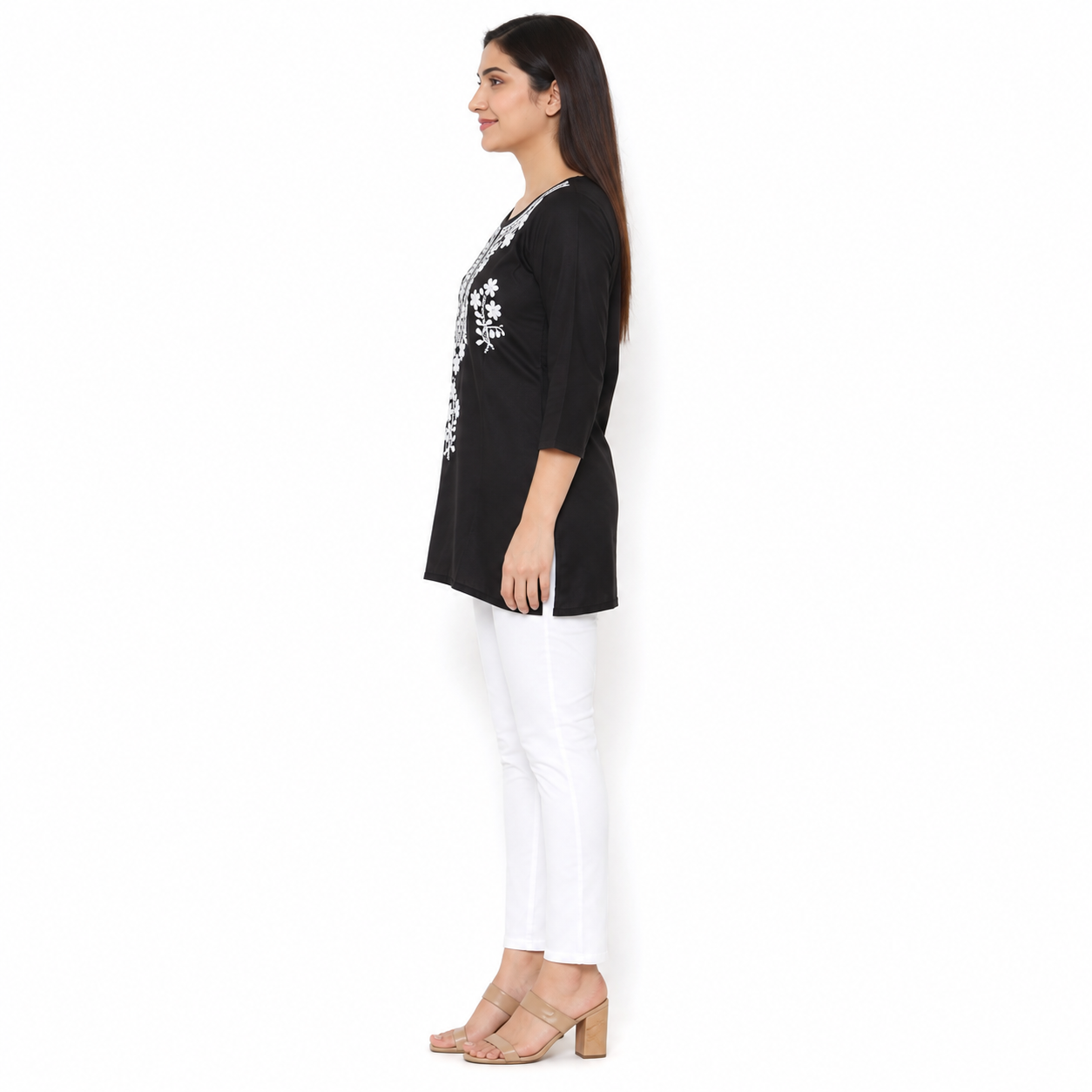 Black Embroidered Straight Kurti for Women