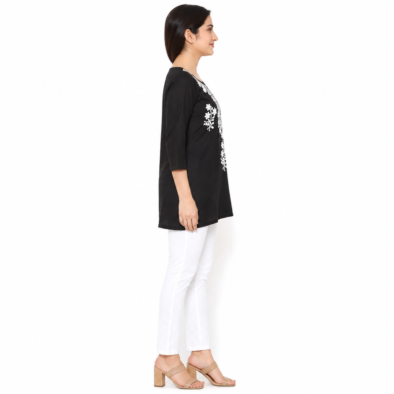 Black Embroidered Straight Kurti for Women
