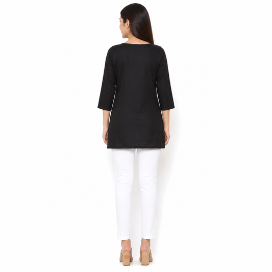 Black Embroidered Straight Kurti for Women