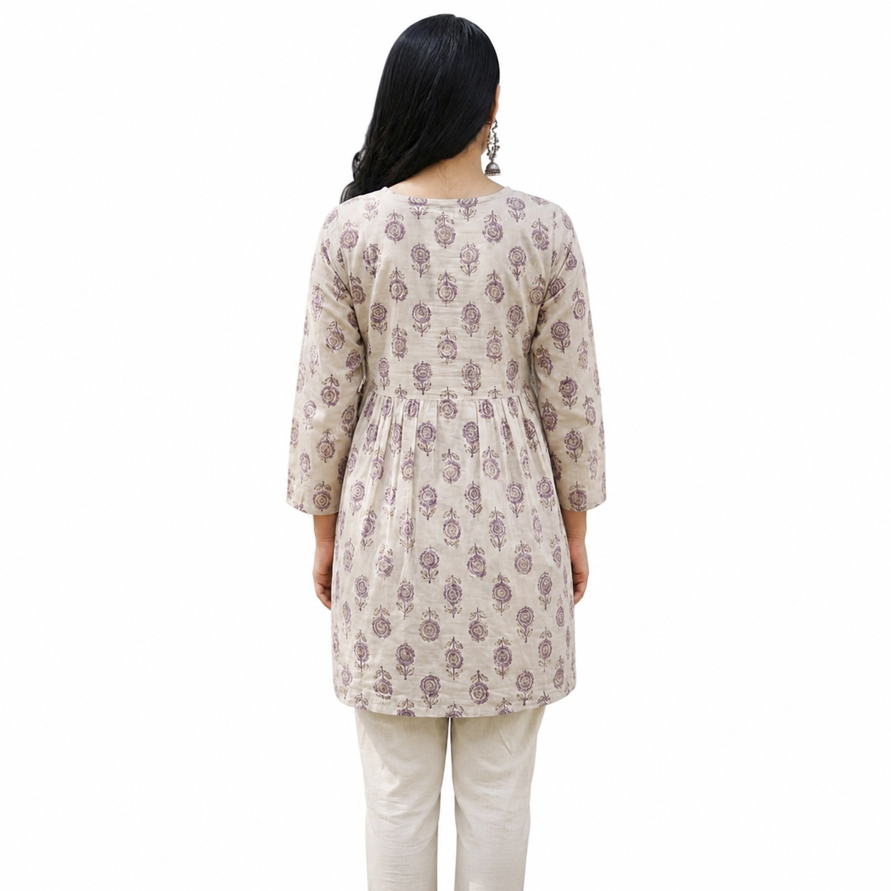 Cream Floral Printed Short Kurti for Women