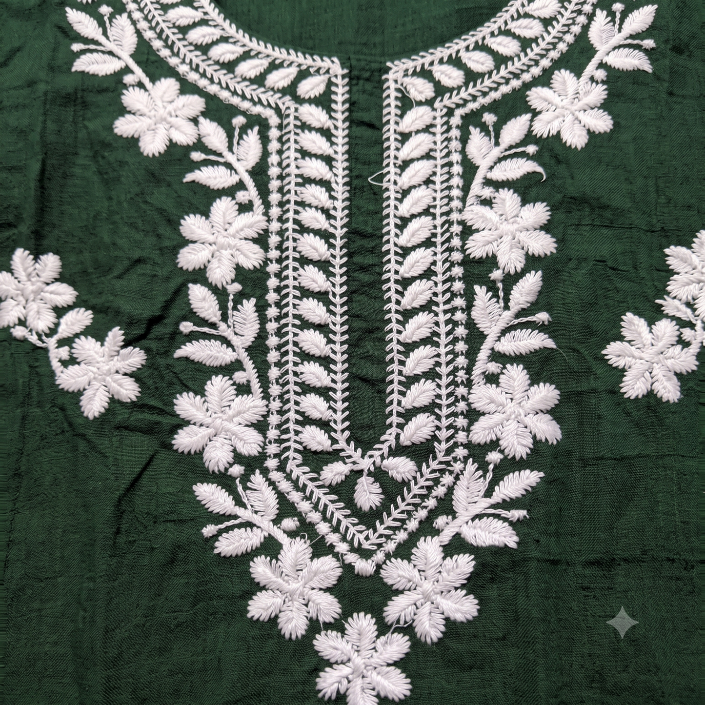 Women's Bottle Green Embroidered Straight Kurti | White Thread Work | Premium Cotton Blend | Ethnic Wear