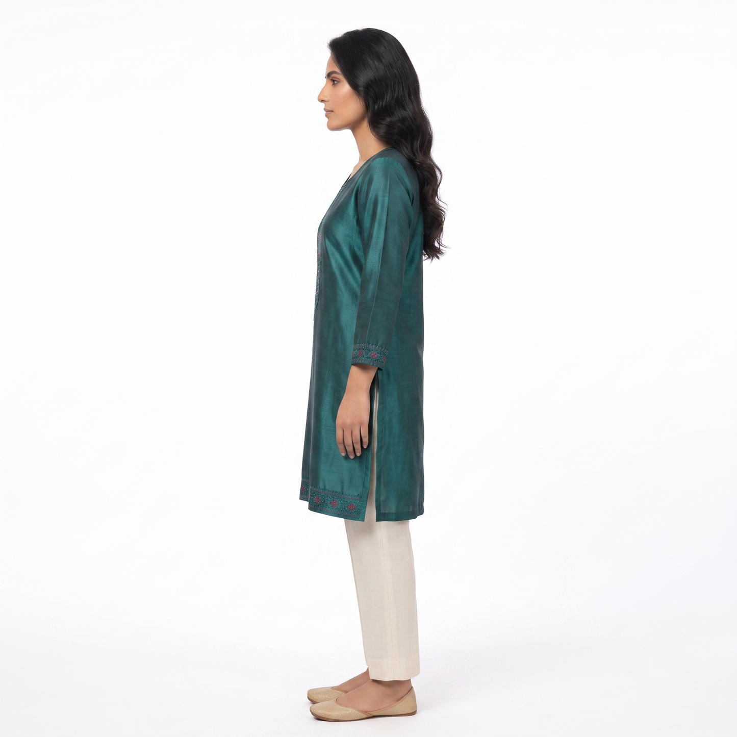 Women's Teal Green Embroidered Straight Kurti | Premium Cotton Blend | Ethnic Wear