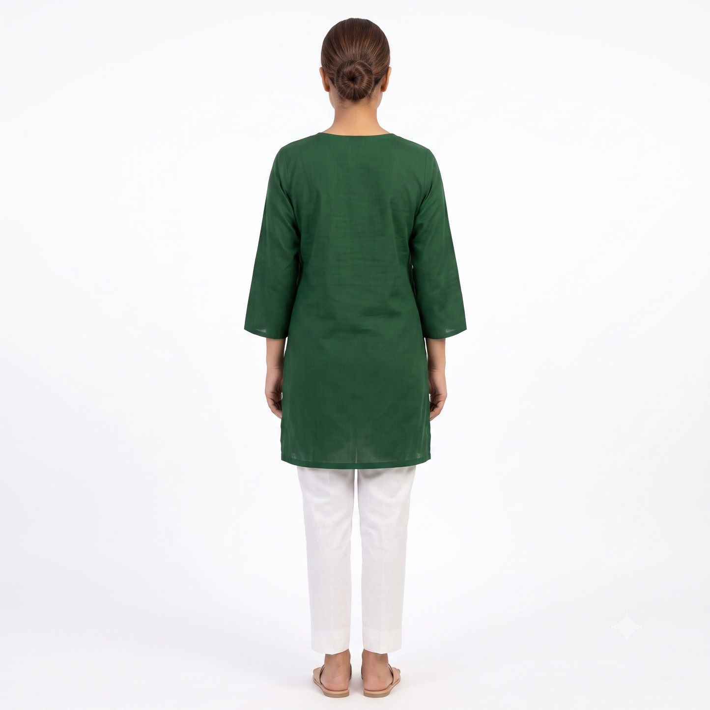 Women's Bottle Green Embroidered Straight Kurti | White Thread Work | Premium Cotton Blend | Ethnic Wear