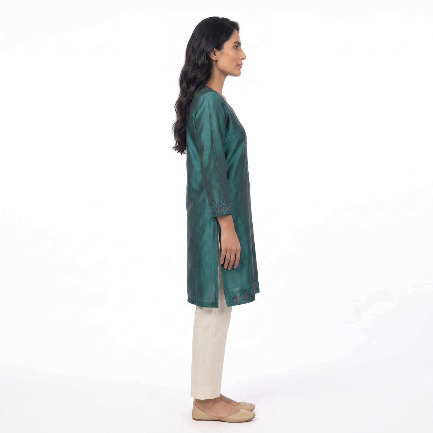 Women's Teal Green Embroidered Straight Kurti | Premium Cotton Blend | Ethnic Wear