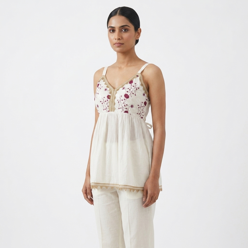 White Embroidered Short Kurti for Women