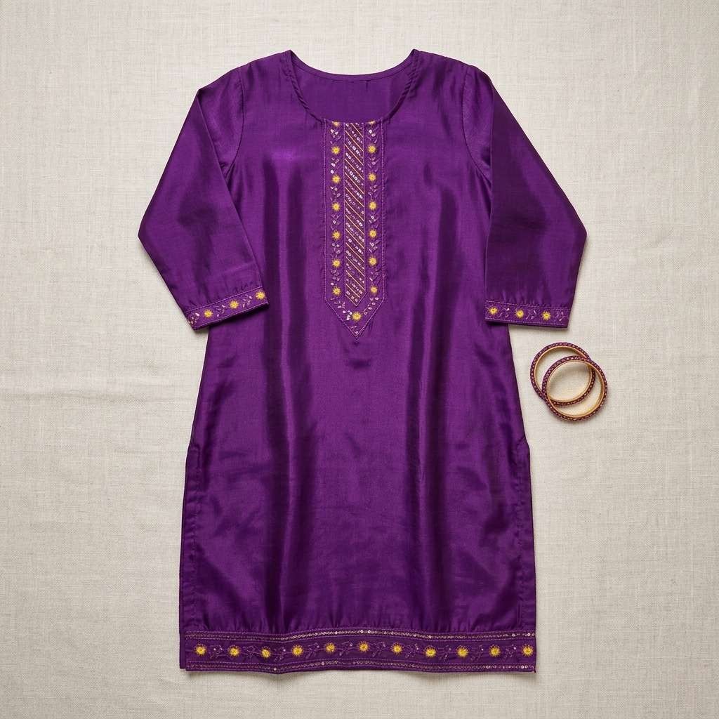 Women's Purple Embroidered Straight Kurti | Premium Cotton Blend | Ethnic Wear