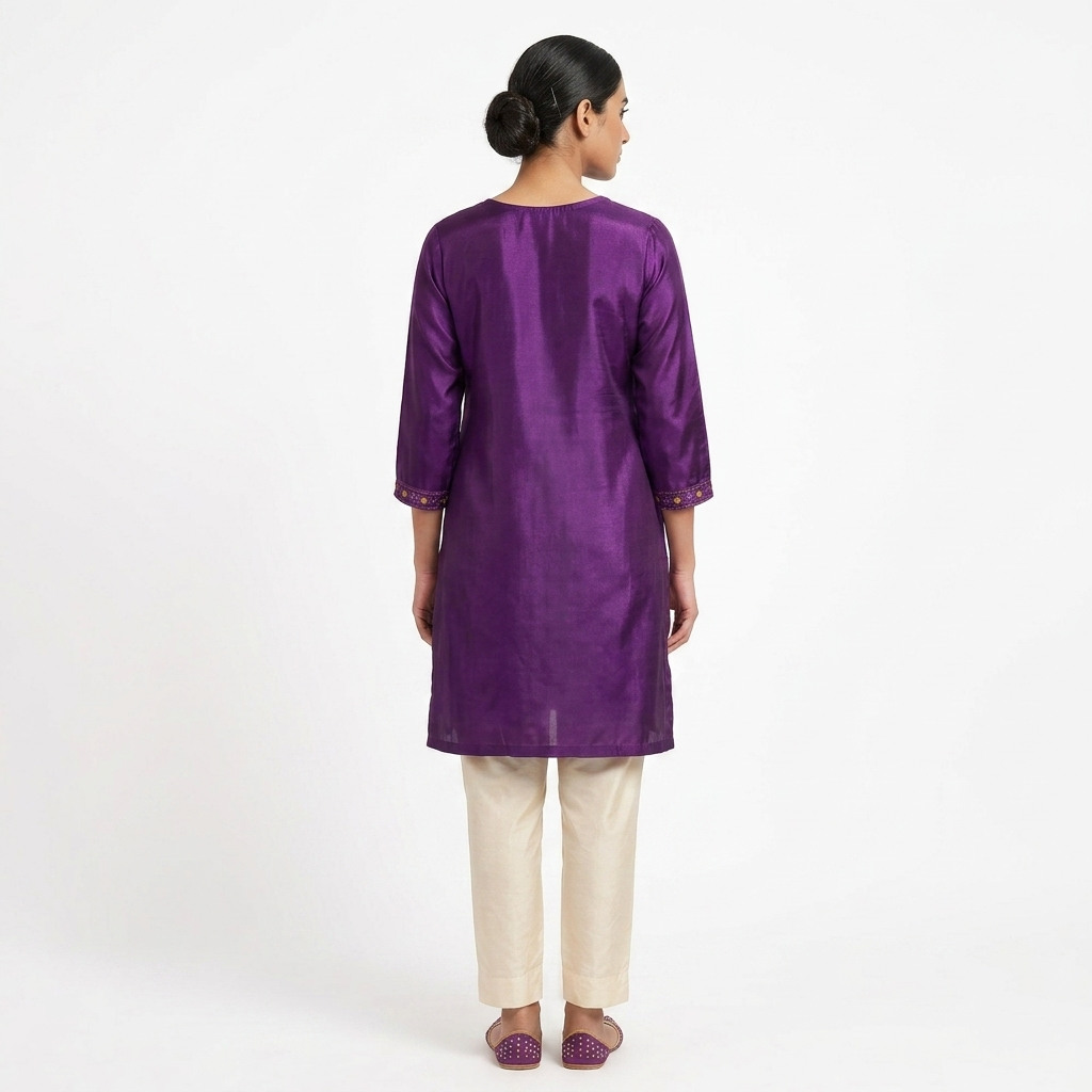 Women's Purple Embroidered Straight Kurti | Premium Cotton Blend | Ethnic Wear
