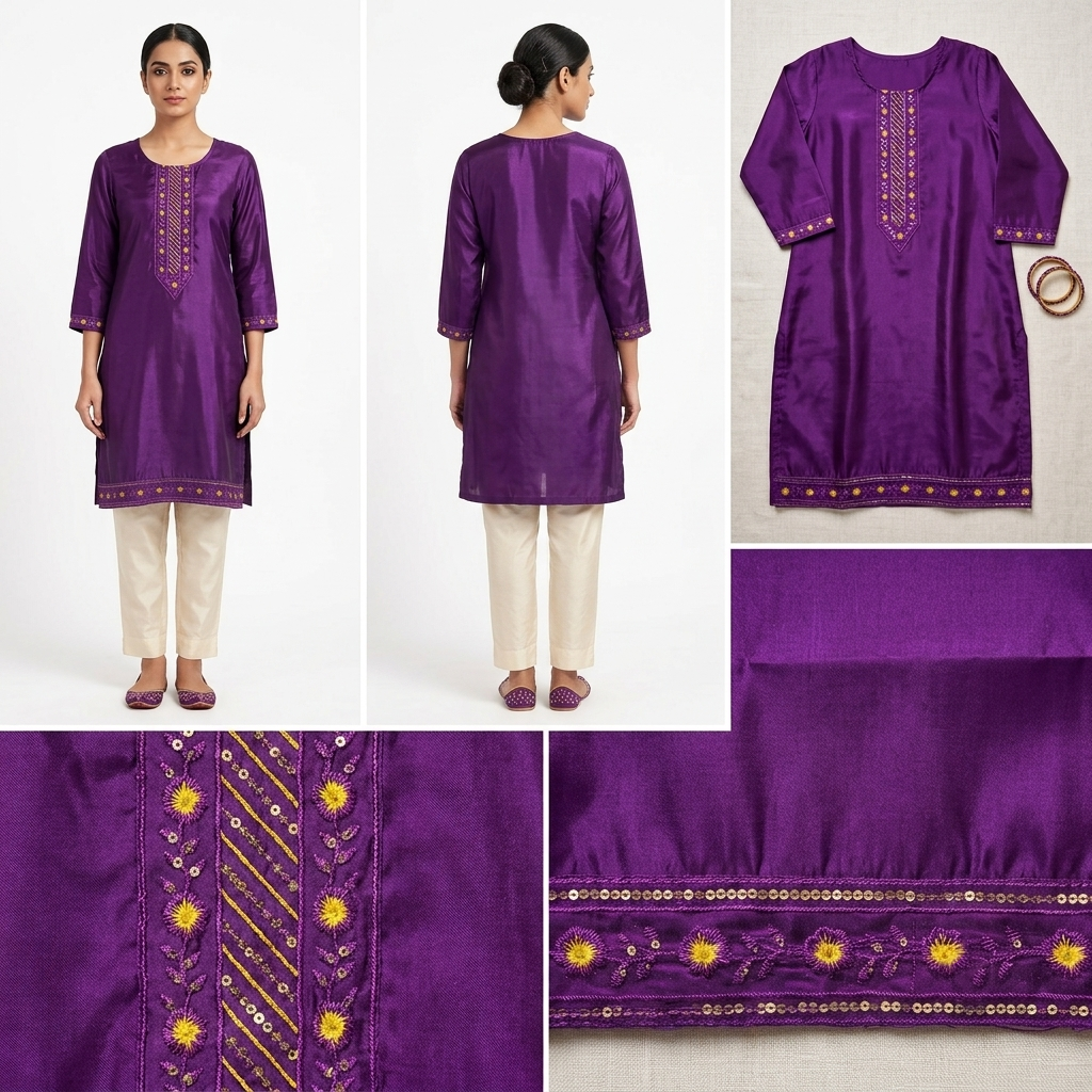 Women's Purple Embroidered Straight Kurti | Premium Cotton Blend | Ethnic Wear