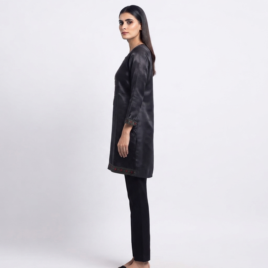 Women's Charcoal Black Embroidered Straight Kurti | Premium Cotton Blend  Ethnic Wear