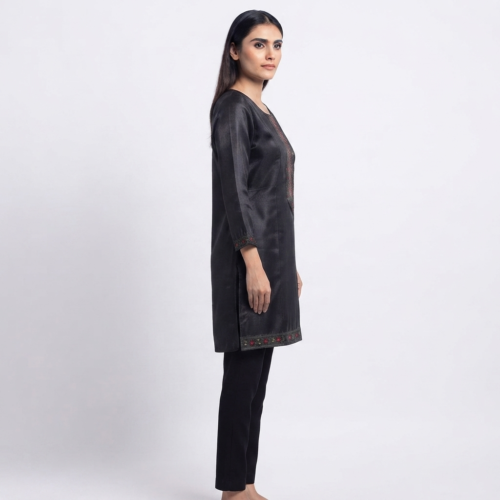 Women's Charcoal Black Embroidered Straight Kurti | Premium Cotton Blend  Ethnic Wear