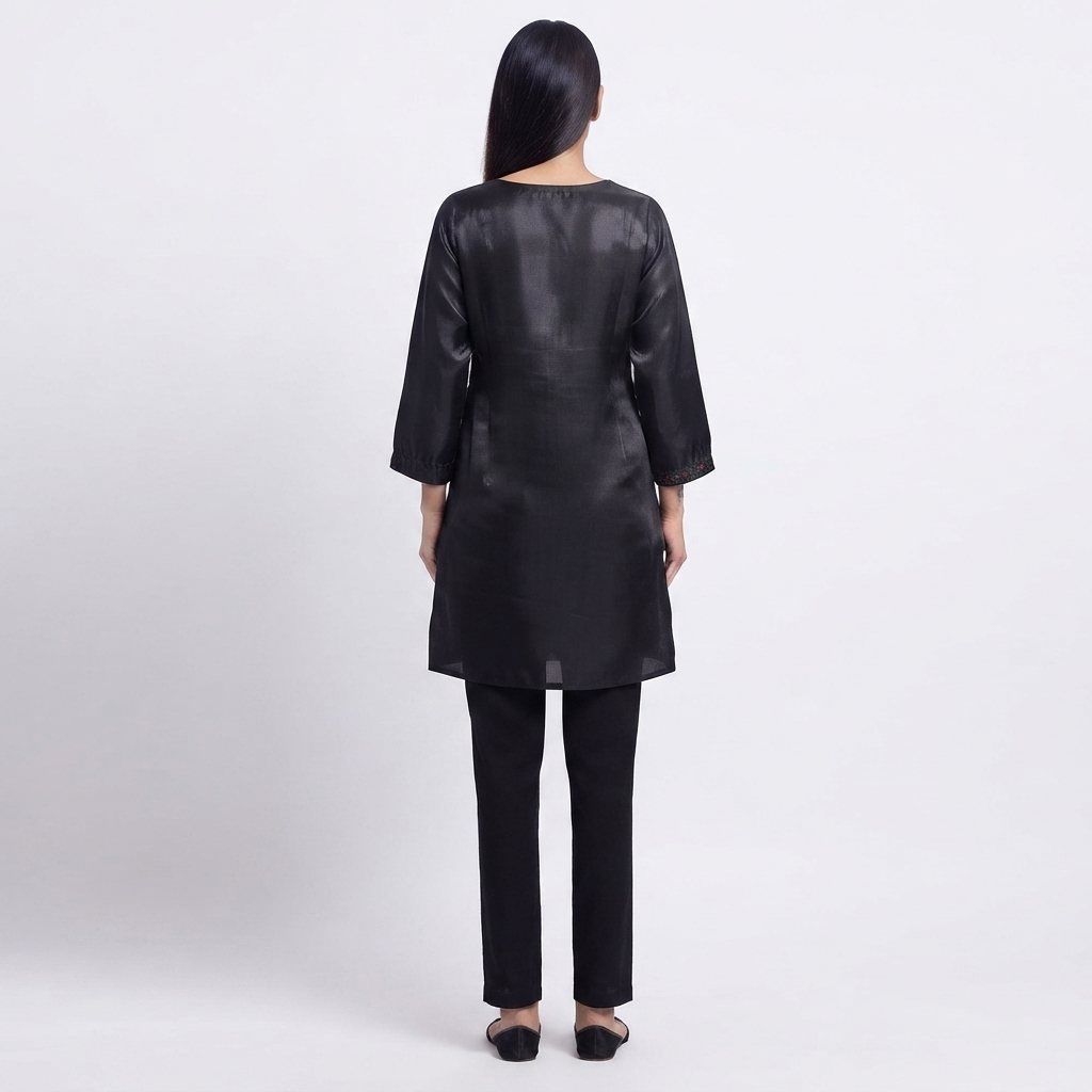 Women's Charcoal Black Embroidered Straight Kurti | Premium Cotton Blend  Ethnic Wear